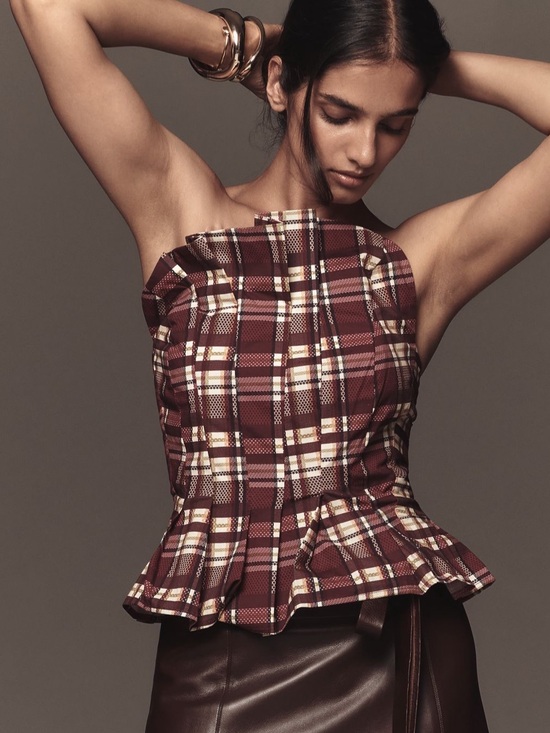Porridge Tops - Porridge Ruffled Peplum Strapless Corset Top